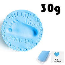 Load image into Gallery viewer, Pegada do bebê ultra leve estéreo cuidados com o bebê secagem de ar argila macia mão do bebê pé impressão kit fundição diy brinquedos pata almofada 30g